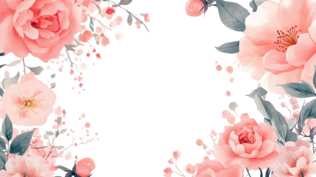 Pink floral frame on transparent background