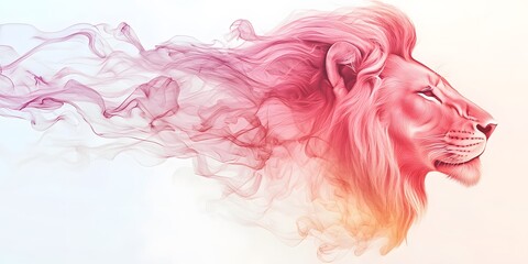Fototapeta premium Lion head made of liquid, vector illustration on a white background. The color palette is a dreamy, pastel blend of light pinks and yellows