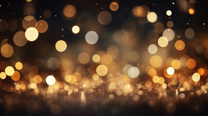 Fototapeta premium Abstract background of blurred golden lights on a dark surface.