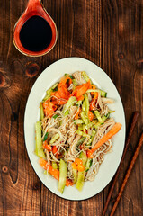 Vegan salad with enoki mushrooms.
