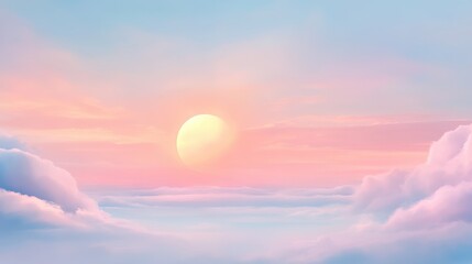 A beautiful sky with a large yellow sun and pink clouds