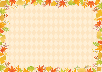 細めの秋の落ち葉フレーム-柄背景