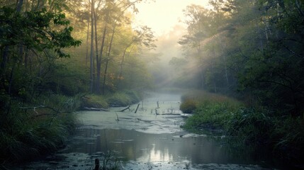 Obraz premium Mist rising from a cool, early morning stream.