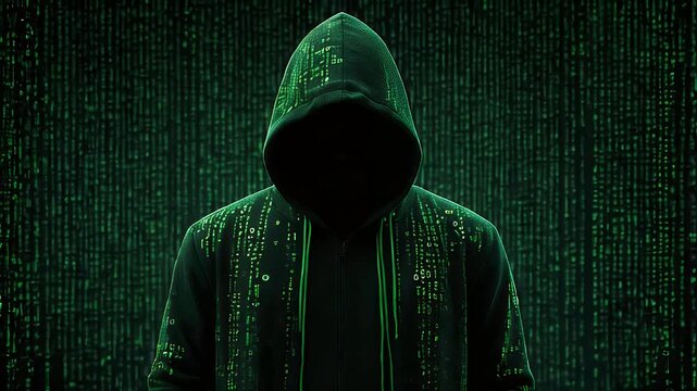 Hacker with binary code background animation video
