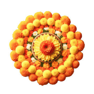 Onam pookkalam, Kerala Onam pookkalam isolated on transparent background PNG Image