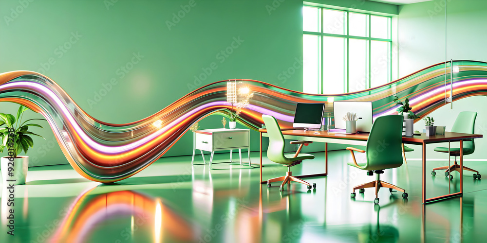 Poster dynamic abstract shapes symbolize flexibility and innovation in modern digital workspaces. vibrant s