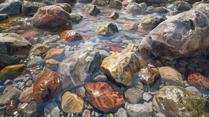 Obraz premium Rocky streambed with smooth, worn stones.