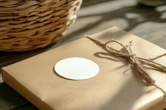 Brown paper gift with a white circle. Perfect for product mockups or branding concepts.