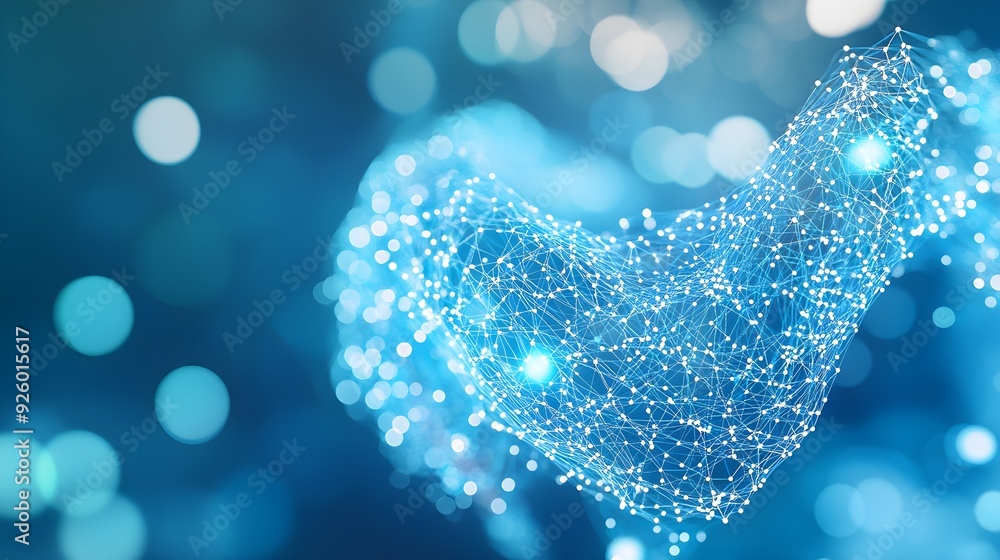 Poster abstract blue network background with bokeh lights