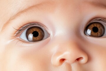 Naklejka premium A close-up of an infant s eyes wide open, gazing intently at a moving object, representing the development of visual tracking and attention