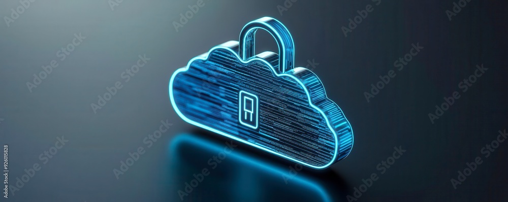 Poster a futuristic cloud icon with a lock representing digital security and data protection in modern tech