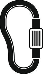 Black silhouette of a climbing carabiner, essential equipment for mountaineering and hiking