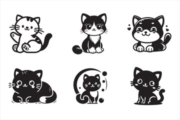 Set of cute cat vector silhouette illustration