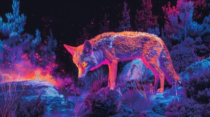bioluminescent animal illustration , futuristic animal art , neon forest illustration , vibrant digital art
