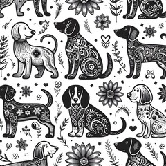Ornamental Dog Seamless Pattern