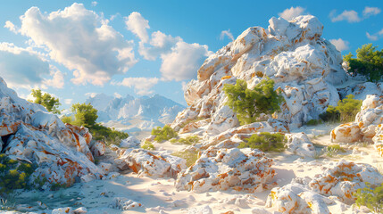 Obraz premium At twilight the perception of day and night changes on the huge rocks on the sandy beach.
