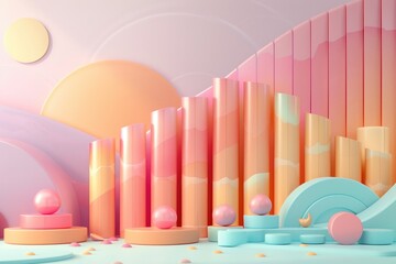 3D Illustration of Financial Growth in Pastel Colors