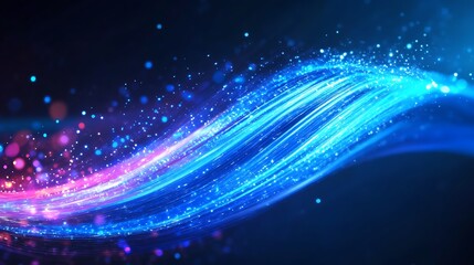 Obraz premium Abstract blue and pink wave with sparkling bokeh lights on a dark background.