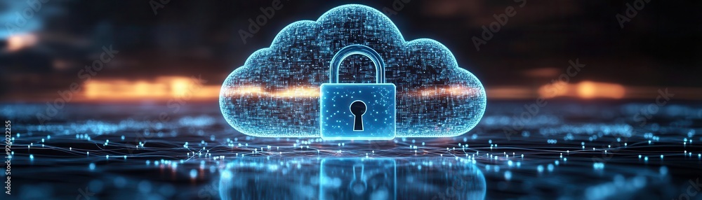 Aufkleber a digital representation of secure cloud storage featuring a glowing lock, symbolizing technology an