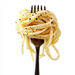 Close up Spaghetti on fork, fettuccine pasta on an isolated white background