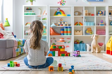 Housekeeper Organizing Bright and Colorful Child's Playroom in Family Home