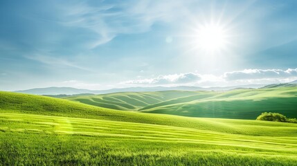 Obraz premium Rolling Green Hills Under a Sunny Sky