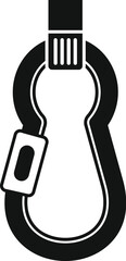 Black silhouette of a carabiner is showing its locking mechanism