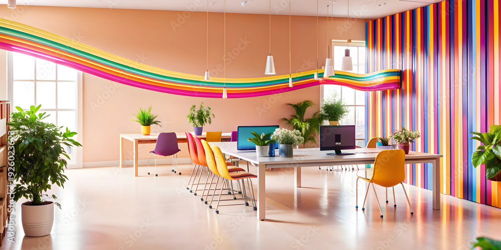 Poster dynamic abstract lines symbolize a flexible workspace environment, showcasing adaptability and creat