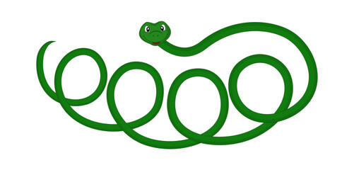 Green snake in spiral pose, garland twist. Vector isolated illustration. Symbol of 2025. One of the signs of the zodiac according to the Chinese calendar. Reptiles are cute animal.