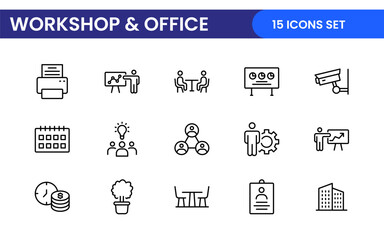 Workshop and Office related outline icon collection. Editable line icon set.