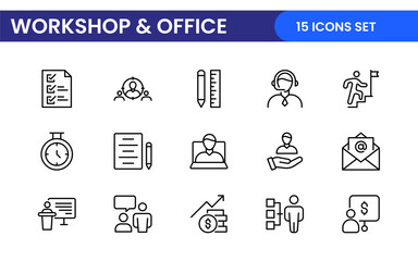 Workshop and Office related outline icon collection. Editable line icon set.