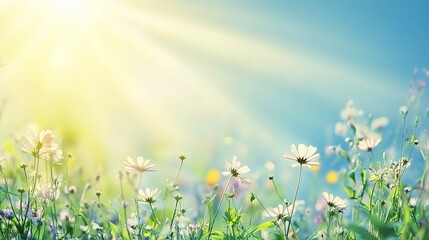 Sunny Meadow Dream:  A vibrant field of daisies bathed in warm sunlight, creating a tranquil and idyllic scene. Perfect for evoking feelings of peace, serenity, and the beauty of nature. 