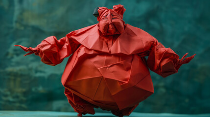 Red origami figure of a plus size person. Body positivity.