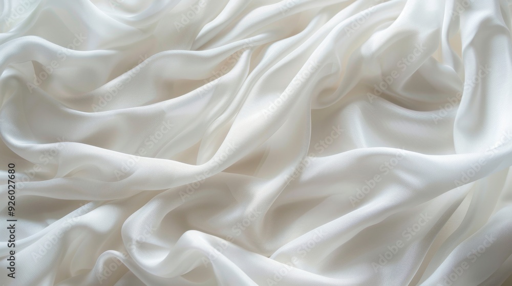 Poster soft waves ripple through a white fabric, forming an abstract, elegant background with subtle textur
