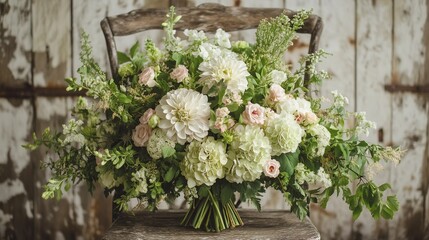 椅子の上の飾られたフラワーアレンジメント