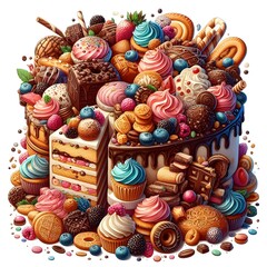 Colorful Cake and Sweet Treats Explosion