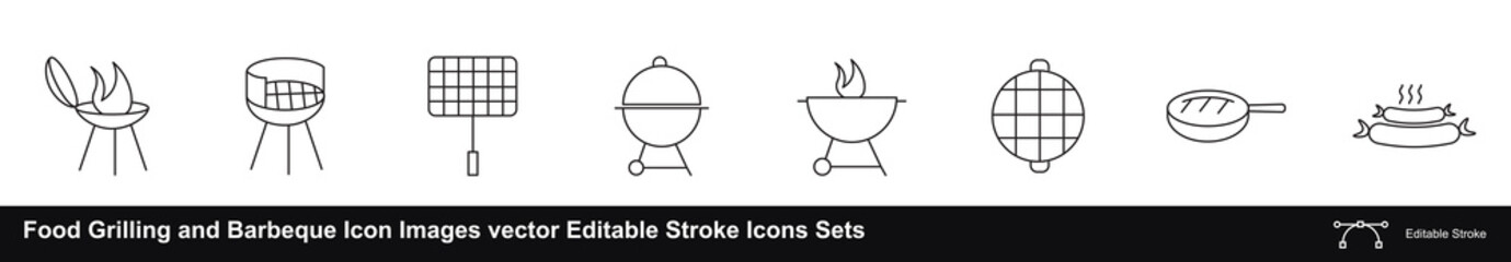 Food Grilling and Barbeque Icon Images vector Editable Stroke Icons Sets