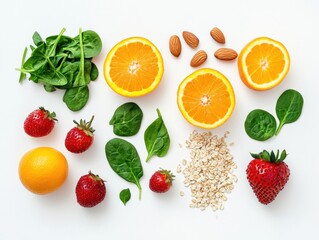 A vibrant arrangement of fruits, nuts, and greens promoting healthy eating.