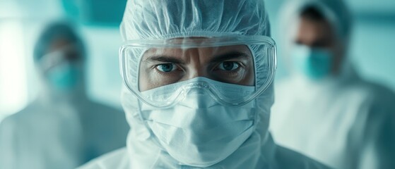 Medical Professionals in Protective Gear Focused on Healthcare and Safety During Pandemic
