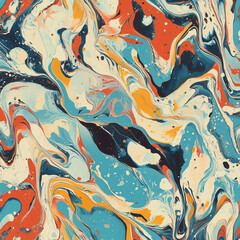 Blue abstract waves on colorful background. Beautiful flowers pattern. Traditional Turkish Ebru art. Trendy abstract liquid texture, print.