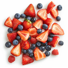 Obraz premium Chopped strawberries and blueberries