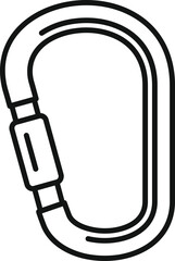 This simple black and white vector icon represents a carabiner, an essential tool for climbing