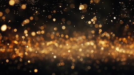 Obraz premium Abstract gold bokeh lights on a black background.