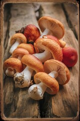 Mushroom Boletus over Wooden Background. Autumn Cep Mushrooms