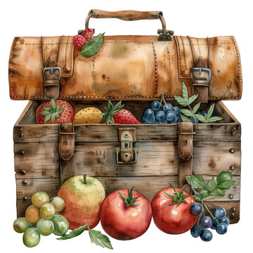recommend clip art: Watercolor for vintage lunchbox craft of fruits retro bag clip art element illustration
