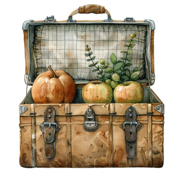 recommend clip art: Watercolor for vintage lunchbox craft of fruits retro bag clip art element illustration