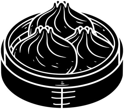 black dumplings in bamboo steamer clip art preview
