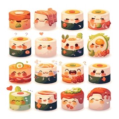 Cute Sushi Rolls Illustration Generated with Ai