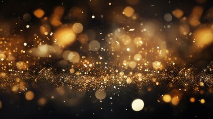 Abstract gold sparkle background with bokeh lights.