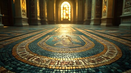 Intricate Mosaic Floor in a Grand Hall